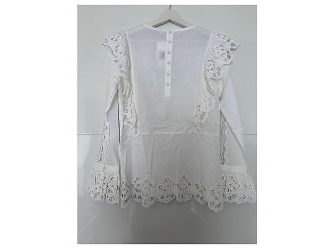 Anne Fontaine Blusa bianca in cotone con ricami e volant Bianco - vista 12