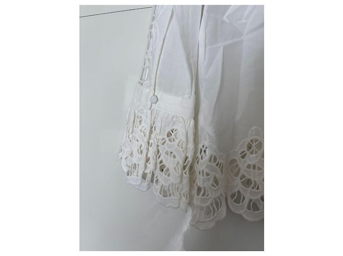 Anne Fontaine Blusa bianca in cotone con ricami e volant Bianco - vista 13