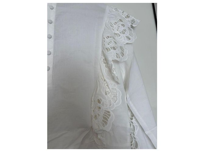 Anne Fontaine Blusa bianca in cotone con ricami e volant Bianco - vista 14