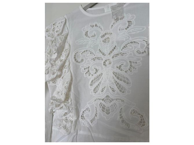 Anne Fontaine Blusa bianca in cotone con ricami e volant Bianco - vista 16