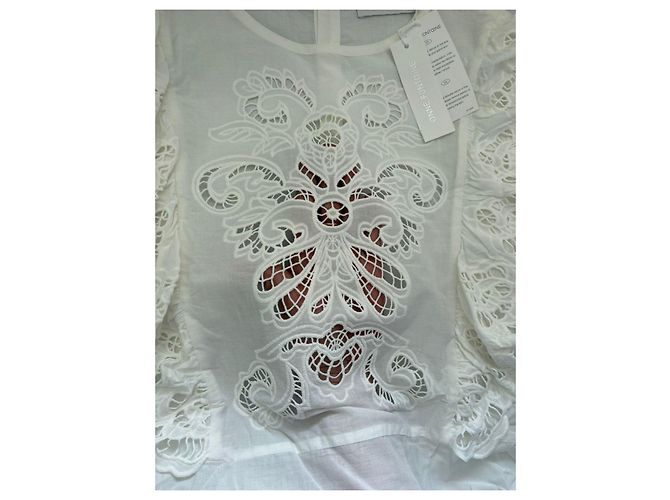Anne Fontaine Blusa bianca in cotone con ricami e volant Bianco - vista 19