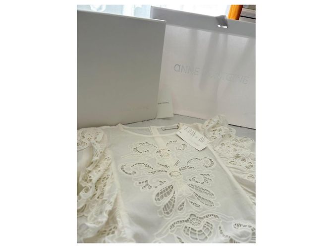 Anne Fontaine Blusa bianca in cotone con ricami e volant Bianco - vista 2