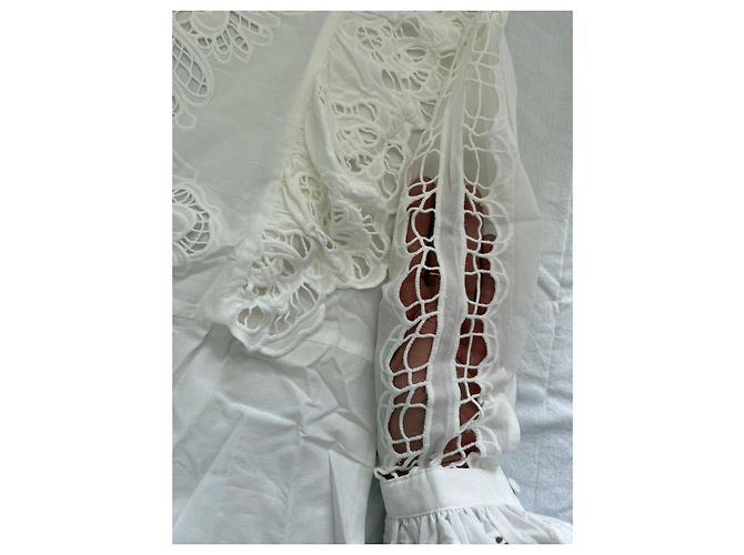 Anne Fontaine Blusa bianca in cotone con ricami e volant Bianco - vista 3