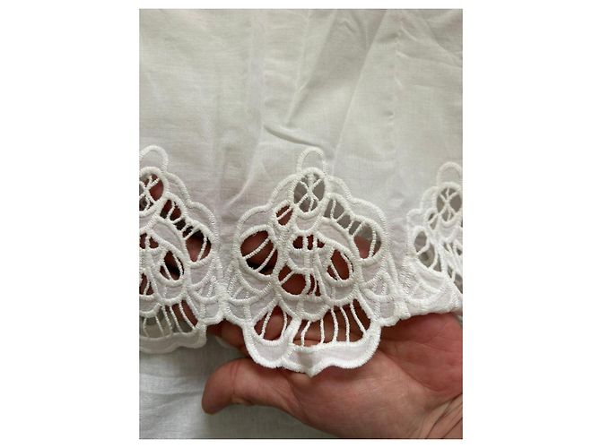 Anne Fontaine Blusa bianca in cotone con ricami e volant Bianco - vista 4