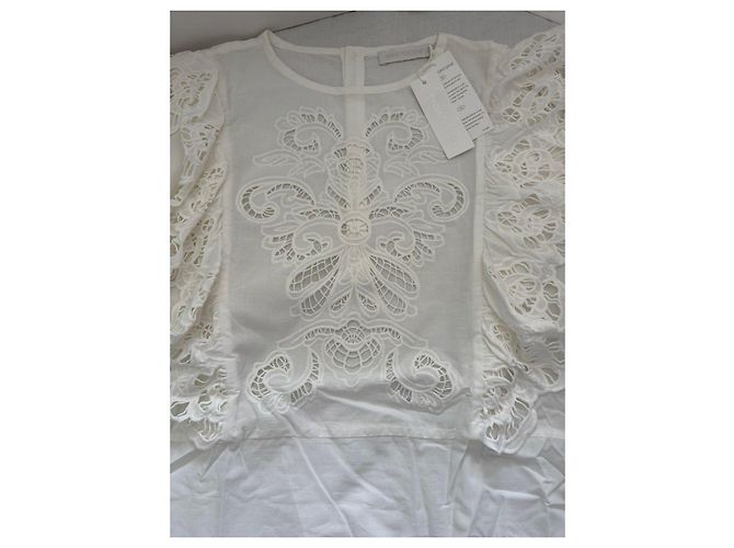 Anne Fontaine Blusa bianca in cotone con ricami e volant Bianco - vista 5