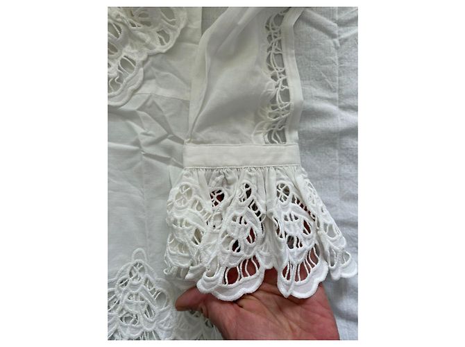 Anne Fontaine Blusa bianca in cotone con ricami e volant Bianco - vista 6