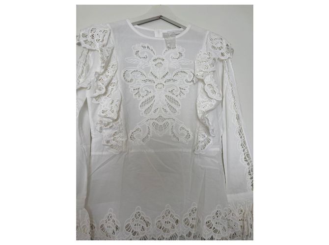 Anne Fontaine Blusa bianca in cotone con ricami e volant Bianco - vista 7