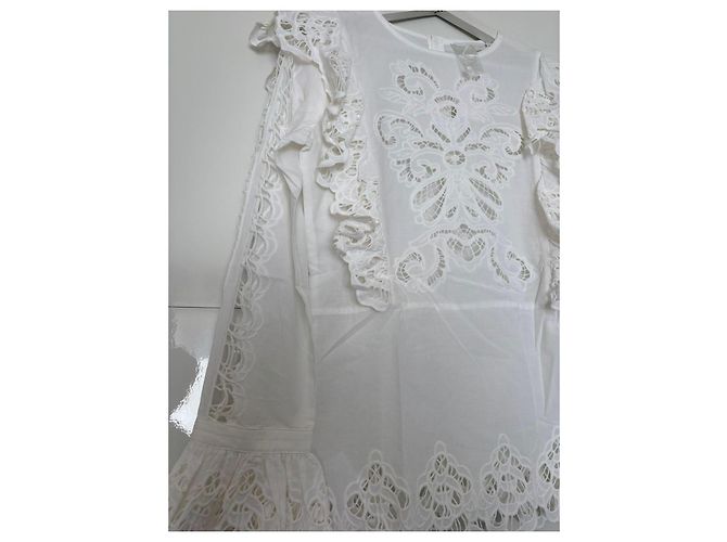 Anne Fontaine Blusa bianca in cotone con ricami e volant Bianco - vista 8
