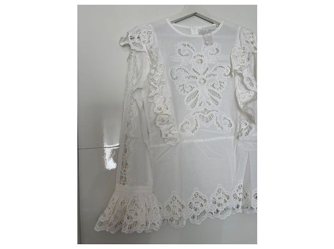 Anne Fontaine Blusa bianca in cotone con ricami e volant Bianco - vista 9