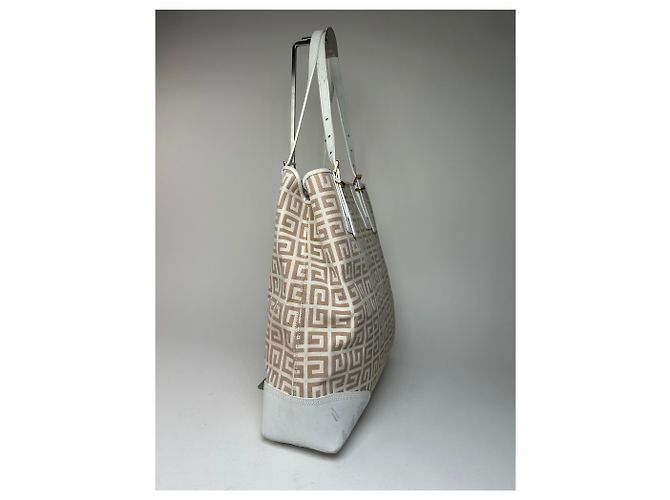 Vintage Givenchy Monogramm Leder-Canvas-Tasche Weiß Gold - Ansicht 10