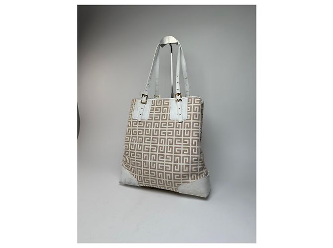 Vintage Givenchy Monogramm Leder-Canvas-Tasche Weiß Gold - Ansicht 14