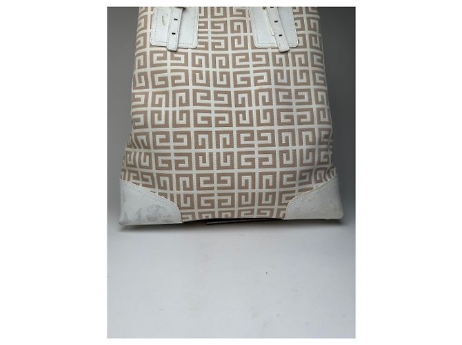 Vintage Givenchy Monogramm Leder-Canvas-Tasche Weiß Gold - Ansicht 8