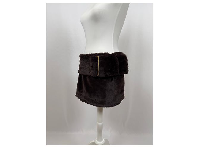 Autre Marque Minifalda con cinturón de piel sintética marrón Castaño - vista 2