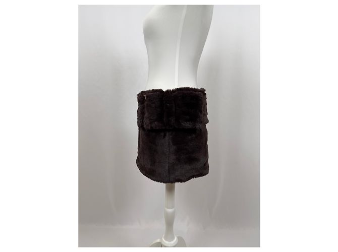 Autre Marque Minifalda con cinturón de piel sintética marrón Castaño - vista 3