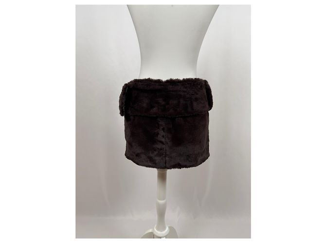 Autre Marque Minifalda con cinturón de piel sintética marrón Castaño - vista 4
