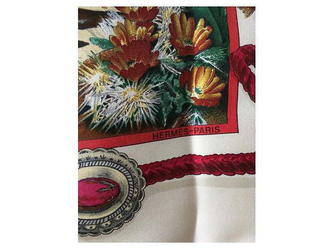 Foulard Hermès intitolato "The Pony Express" di Oliver Kermit - raro e ricercato Bianco Multicolore - vista 13