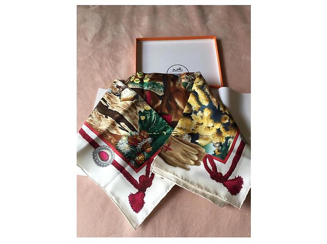 Foulard Hermès intitolato "The Pony Express" di Oliver Kermit - raro e ricercato Bianco Multicolore - vista 2