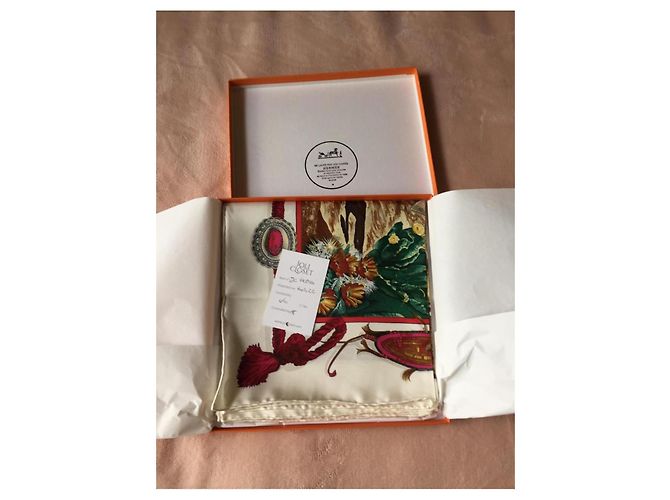 Foulard Hermès intitolato "The Pony Express" di Oliver Kermit - raro e ricercato Bianco Multicolore - vista 3
