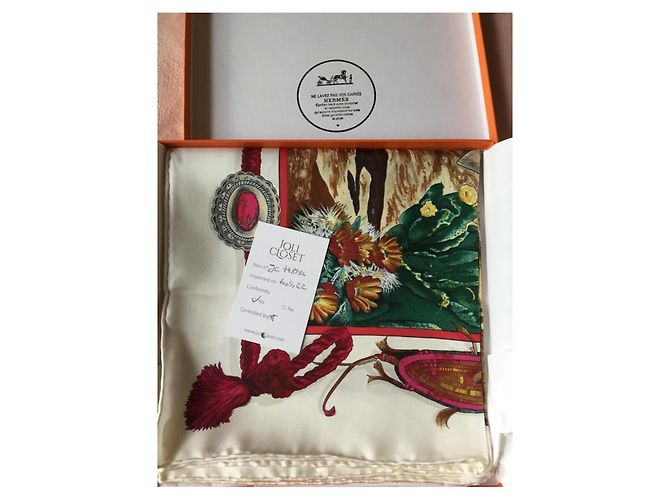 Foulard Hermès intitolato "The Pony Express" di Oliver Kermit - raro e ricercato Bianco Multicolore - vista 4