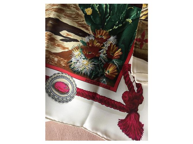 Foulard Hermès intitolato "The Pony Express" di Oliver Kermit - raro e ricercato Bianco Multicolore - vista 5