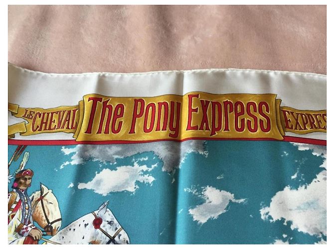 Foulard Hermès intitolato "The Pony Express" di Oliver Kermit - raro e ricercato Bianco Multicolore - vista 9