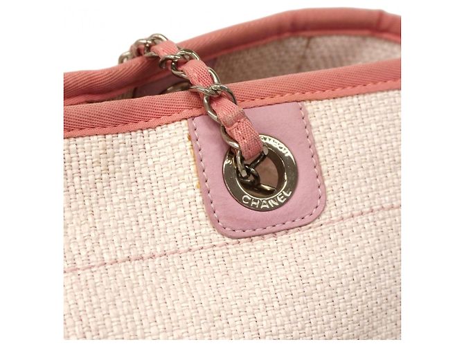 Chanel Deauville Strohtasche mit Kette Pink - Ansicht 10