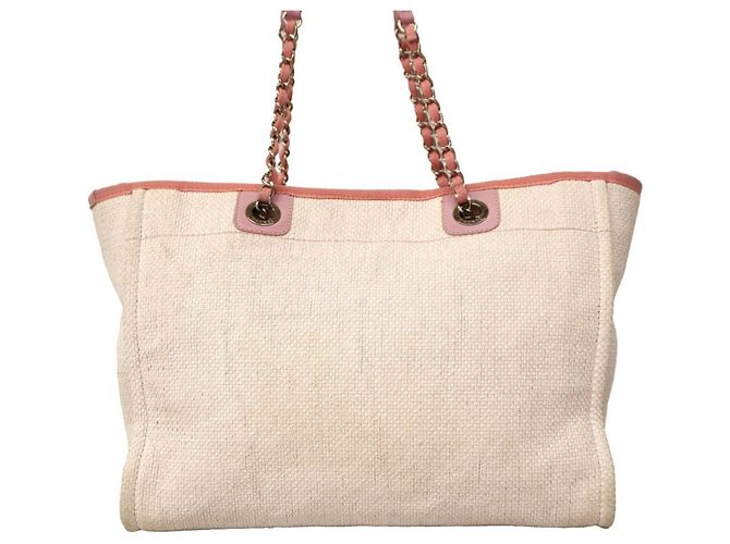 Chanel Deauville Strohtasche mit Kette Pink - Ansicht 13