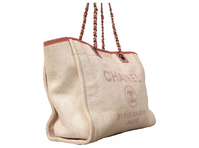 Chanel Deauville Strohtasche mit Kette Pink - Ansicht 2