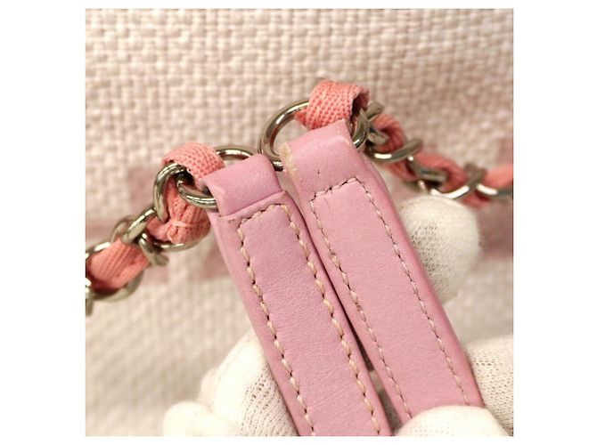 Chanel Deauville Strohtasche mit Kette Pink - Ansicht 7