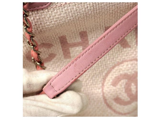 Chanel Deauville Strohtasche mit Kette Pink - Ansicht 9