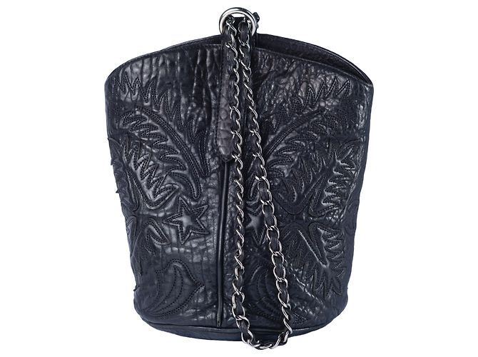 Borsa a secchiello ricamata Western di Chanel Nero - vista 4