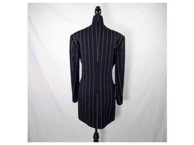 Gianni Versace giacca lunga gessata anni 80 Nero - vista 2