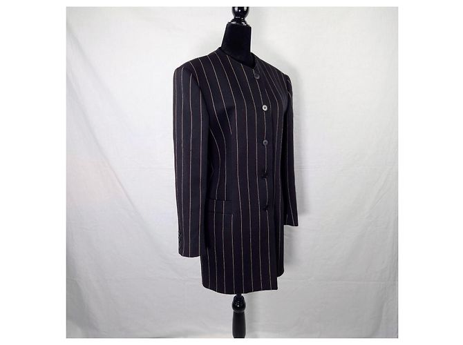Gianni Versace giacca lunga gessata anni 80 Nero - vista 4