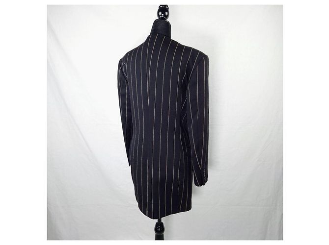 Gianni Versace giacca lunga gessata anni 80 Nero - vista 5