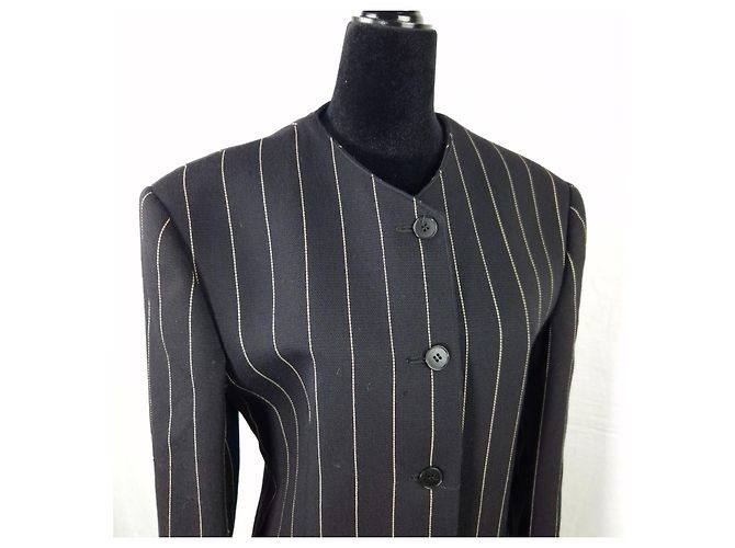 Gianni Versace giacca lunga gessata anni 80 Nero - vista 6