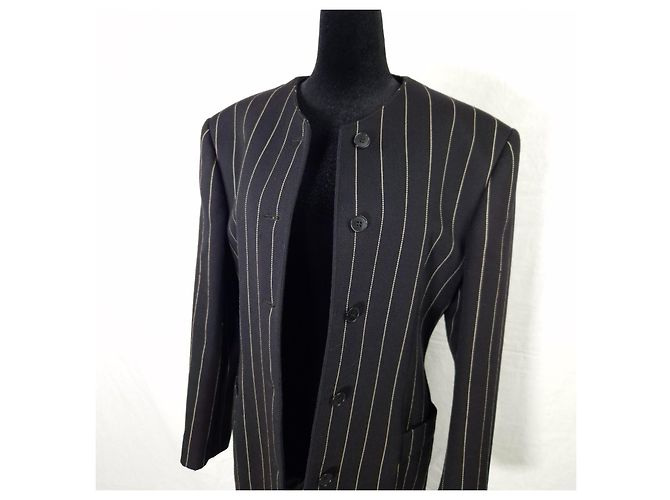 Gianni Versace giacca lunga gessata anni 80 Nero - vista 7