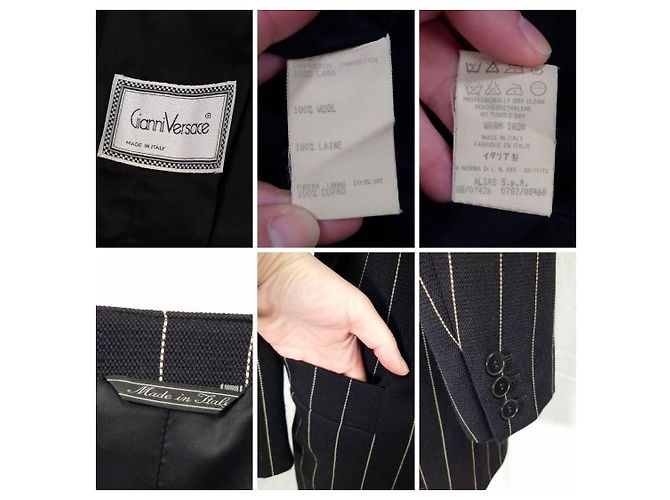 Gianni Versace giacca lunga gessata anni 80 Nero - vista 8
