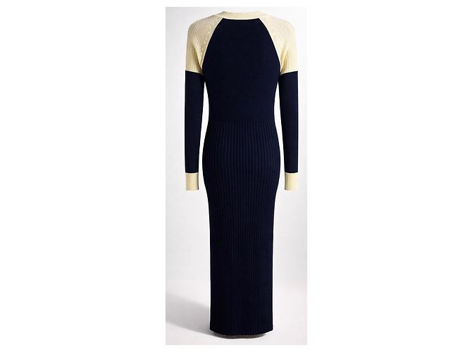 CHANEL 2019 MAXI SCHWARZ CREME WOLLE KLEID GRÖSSE FR 44 Weiß Roh - Ansicht 2
