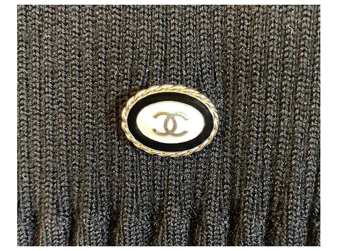 CHANEL 2019 MAXI SCHWARZ CREME WOLLE KLEID GRÖSSE FR 44 Weiß Roh - Ansicht 4