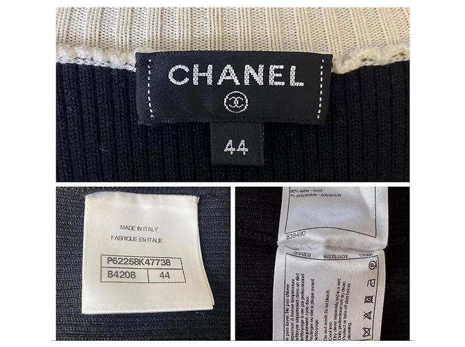 CHANEL 2019 MAXI SCHWARZ CREME WOLLE KLEID GRÖSSE FR 44 Weiß Roh - Ansicht 5