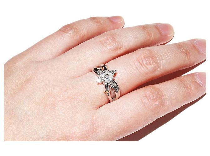 Autre Marque Diamantring Pt900 Au750 Golden - Ansicht 6