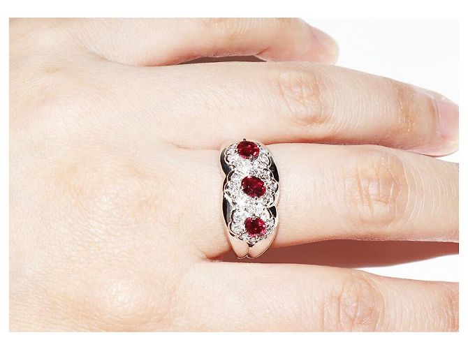 Autre Marque Pt900 Rubin-Diamant-Ring Rot - Ansicht 6