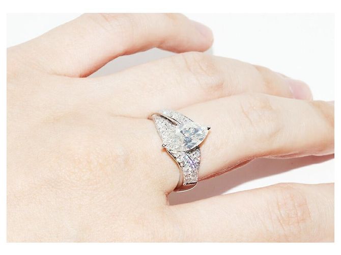 Autre Marque Pt900 Marquise-Schliff Diamantring Silber - Ansicht 6