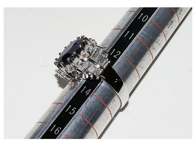 Autre Marque Pt900 Saphir-Diamant-Ring Blau - Ansicht 2
