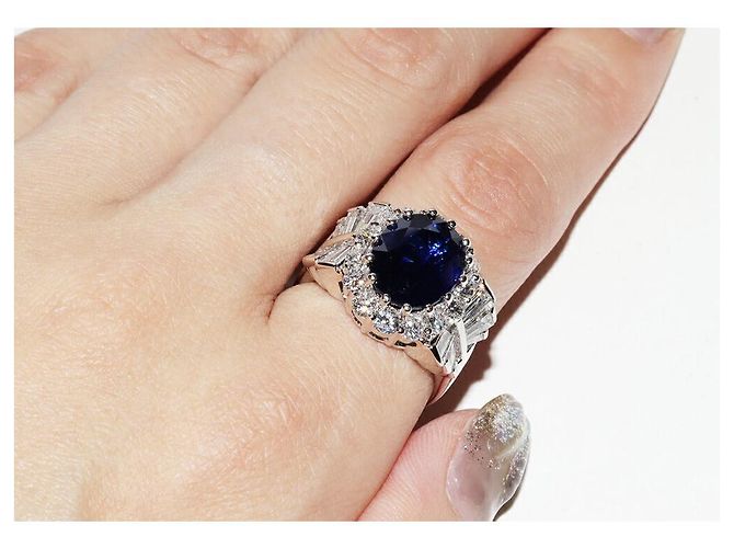 Autre Marque Pt900 Saphir-Diamant-Ring Blau - Ansicht 6