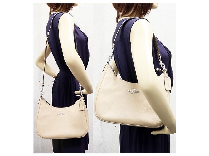 Borsa a Spalla Coach Teri Hobo in Pelle di Vitello 2 in 1 Beige - vista 2