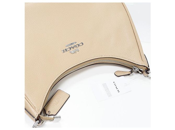 Borsa a Spalla Coach Teri Hobo in Pelle di Vitello 2 in 1 Beige - vista 5