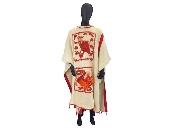Poncho de lã bordado da coleção Loewe Branco - vista 3