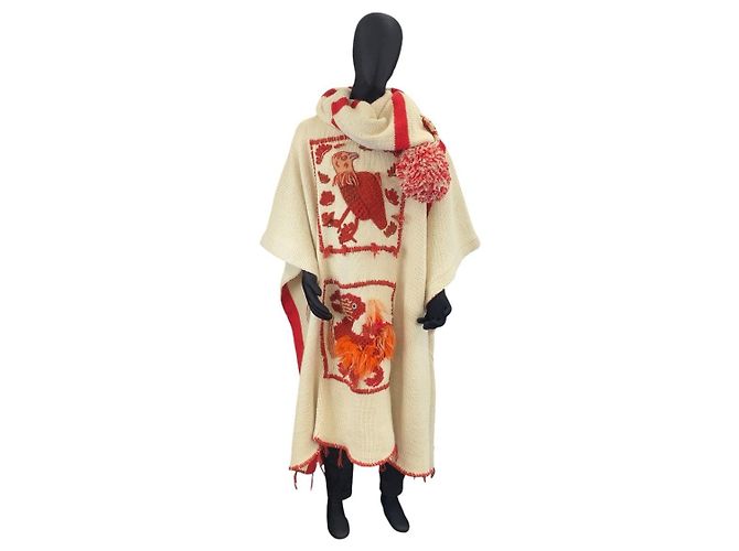 Poncho de lã bordado da coleção Loewe Branco - vista 5