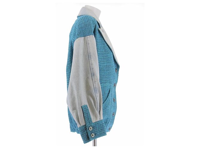 Chanel Jeans- und Tweedjacke Blau - Ansicht 3
